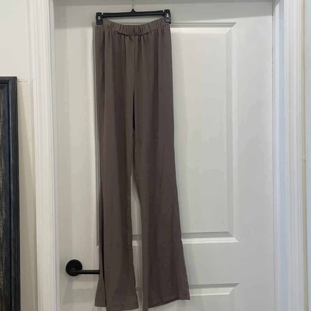 Pretty little thing brown flared chiffon pants